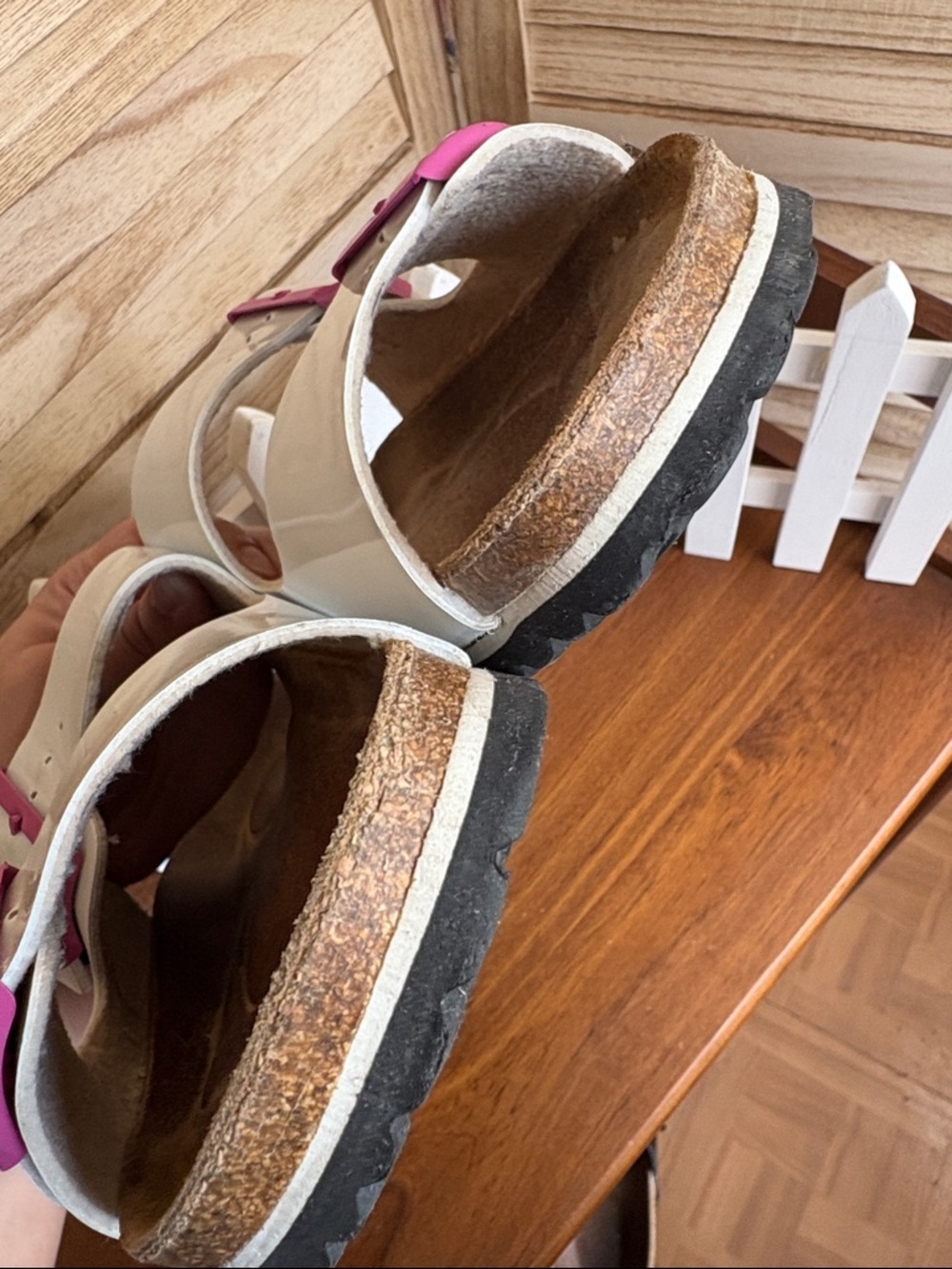 Betula by Birkenstock 42 Patent White Pink Buckle Sandals - Picture 7 of 11